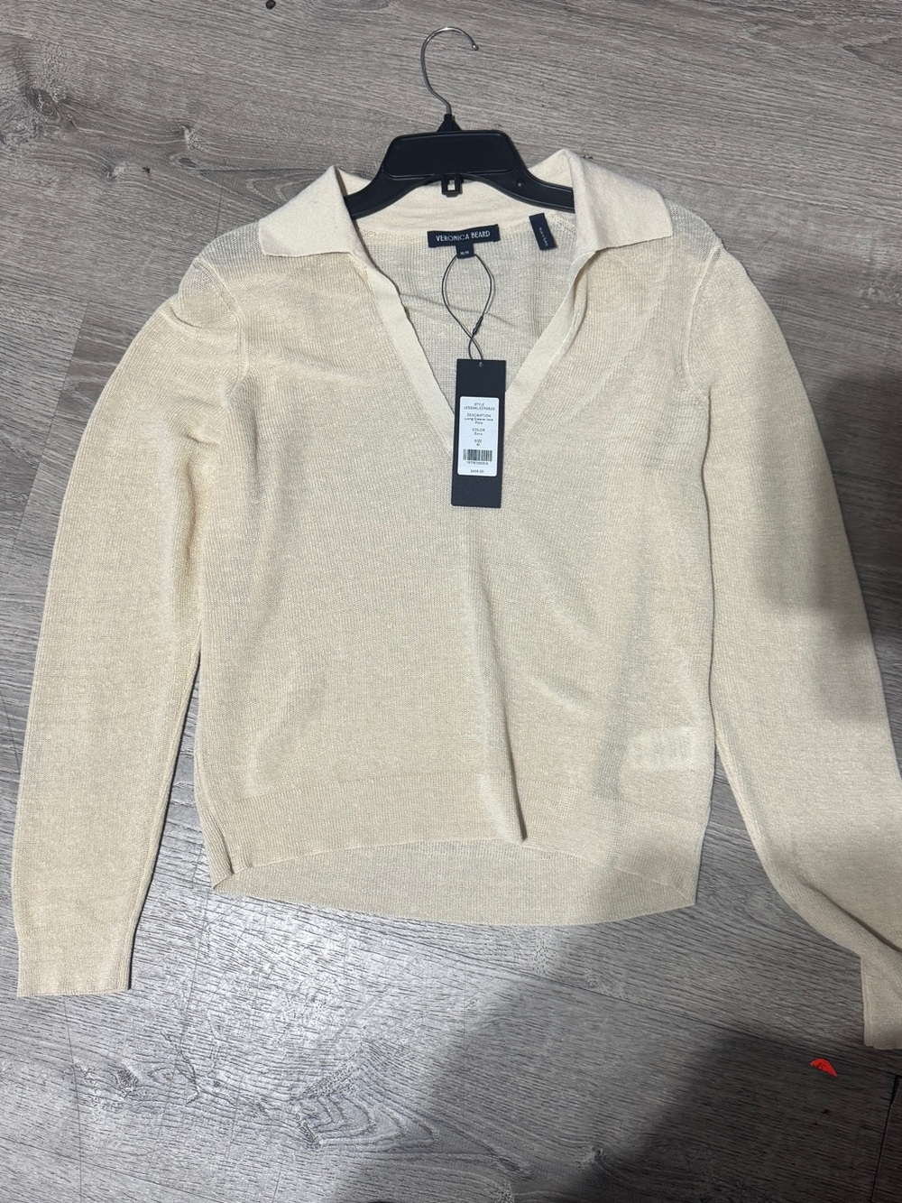 Veronica Beard Cream V-Neck Polo Sweater